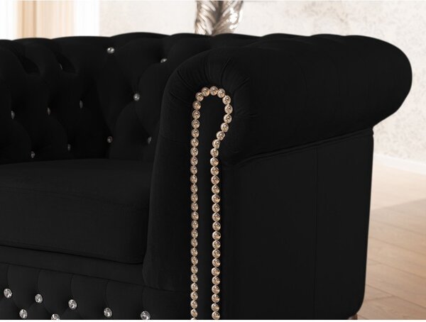 Czarny aksamitny fotel typu chesterfield York Blik – Ropez