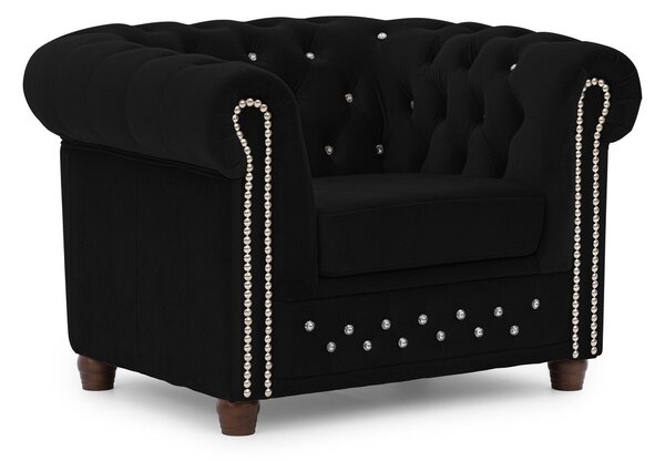 Czarny aksamitny fotel typu chesterfield York Blik – Ropez