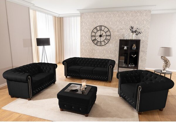 Czarny aksamitny fotel typu chesterfield York Blik – Ropez