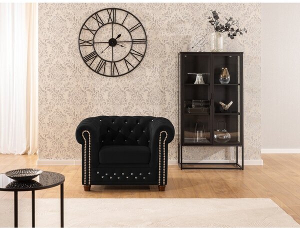 Czarny aksamitny fotel typu chesterfield York Blik – Ropez