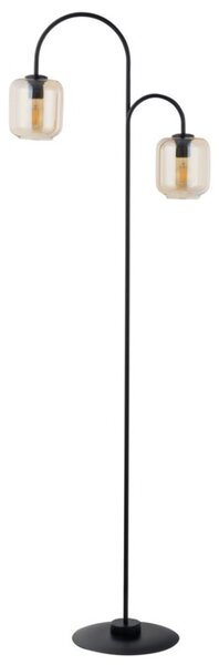 Lampa podłogowa nowoczesna minimalistyczna czarna dwa szklane bursztynowe klosze 2xE27 15W Shine Sigma Lighting