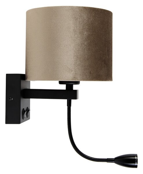 Lampa ścienna czarna z abażurem z weluru taupe 18 cm - Brescia Combi