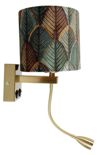 Lampa ścienna mosiężna z owalnym aksamitnym abażurem o wzorze liści 25 cm - Brescia Combi