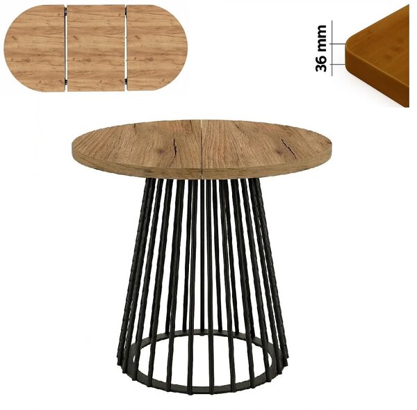 Stół 80/130 cm okrągły rozkładany, blat 3,6 cm, Ażurowa Metalowa podstawa I ArtDHome