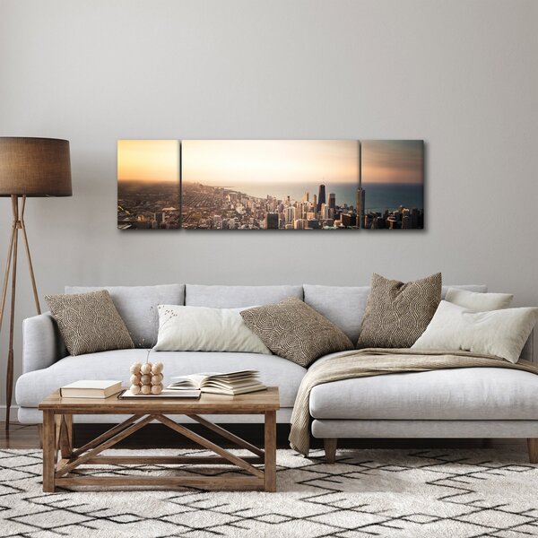 Obraz zachodu słońca nad miastem (170x50 cm)