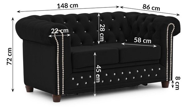 Czarna aksamitna rozkładana sofa 148 cm York Blik – Ropez