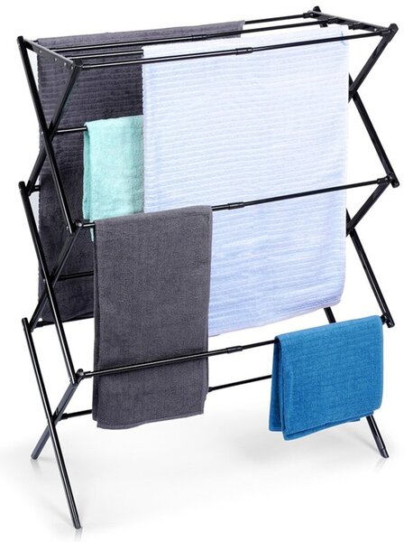 Suszarka na pranie metalowa czarna pionowa rozsuwana 44,5-75x37,5x105 cm