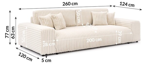 Kremowa sztruksowa rozkładana sofa ze schowkiem 260 cm Justin – Ropez