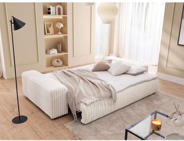 Kremowa sztruksowa rozkładana sofa ze schowkiem 260 cm Justin – Ropez
