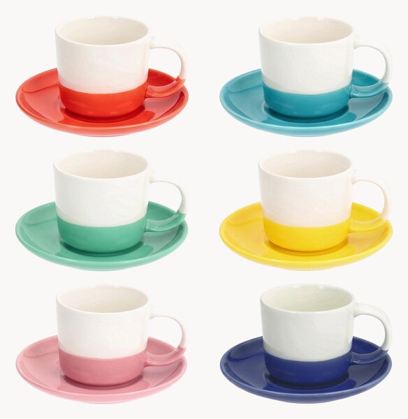 Komplet filiżanek ze spodkami z porcelany kostnej Rainbow, 12 elem