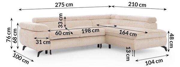 Beżowy sztruksowy narożnik (prawostronny/w kształcie litery L) Marbeya – Ropez