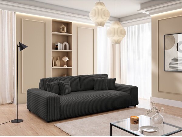 Ciemnoszara sztruksowa rozkładana sofa ze schowkiem 260 cm Justin – Ropez