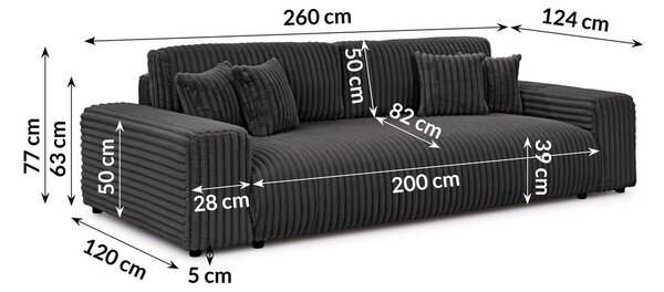 Ciemnoszara sztruksowa rozkładana sofa ze schowkiem 260 cm Justin – Ropez