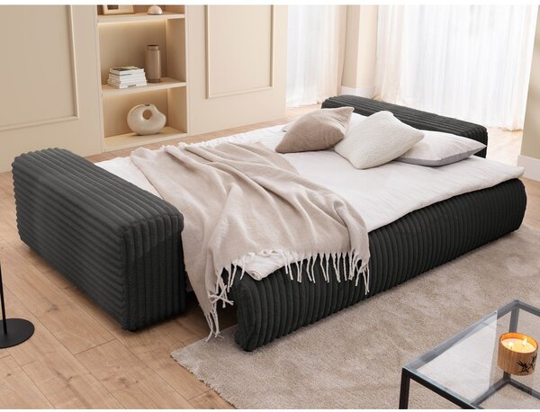 Ciemnoszara sztruksowa rozkładana sofa ze schowkiem 260 cm Justin – Ropez