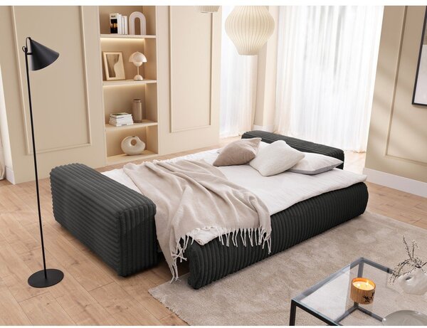 Ciemnoszara sztruksowa rozkładana sofa ze schowkiem 260 cm Justin – Ropez