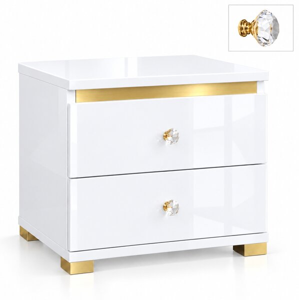 Szafka nocna CRISTAL 2S 40 cm – 2 szuflady gałki Biały Alaska + Złoty | ArtD Home | Tutaj jest produkt bez wyboru kolorów. Chcesz inny kolor wpisz w "