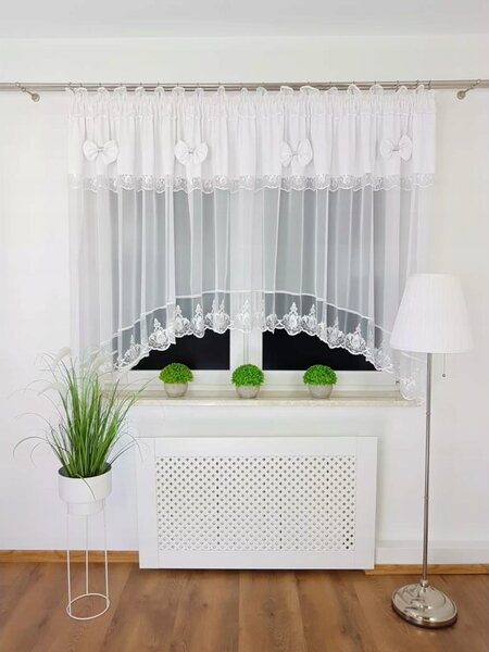 Firana gotowa 400x160 cm z biaÅymi kokardkami i haftem