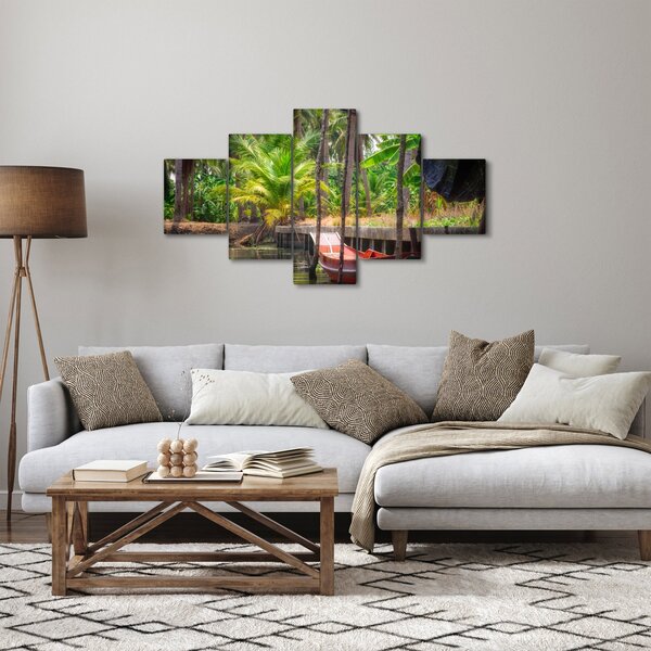 Obraz - Drewniana łódź na kanale, Tajlandia (125x70 cm)