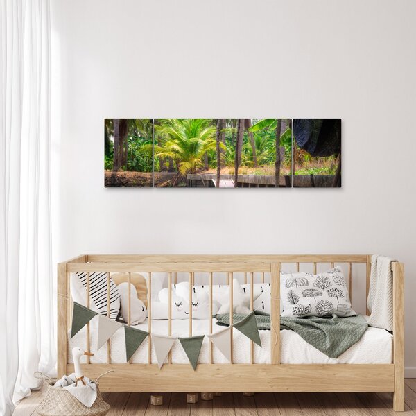 Obraz - Drewniana łódź na kanale, Tajlandia (170x50 cm)