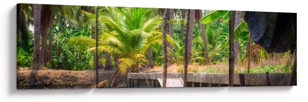 Obraz - Drewniana łódź na kanale, Tajlandia (170x50 cm)