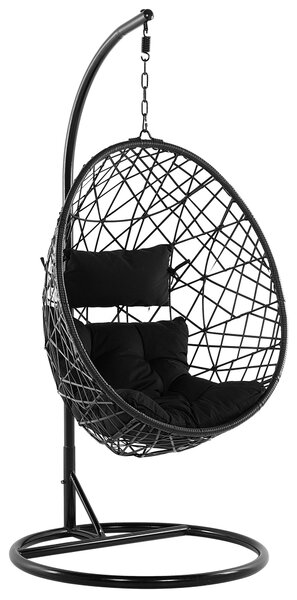 Fotel wiszący rattanowy ze stelażem nowoczesny do ogrodu na zewnątrz czarny Alatri Beliani