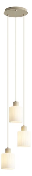 Skandynawska lampa wisząca beżowa z białym okrągłym szkłem, 3-źródła światła - Wisp