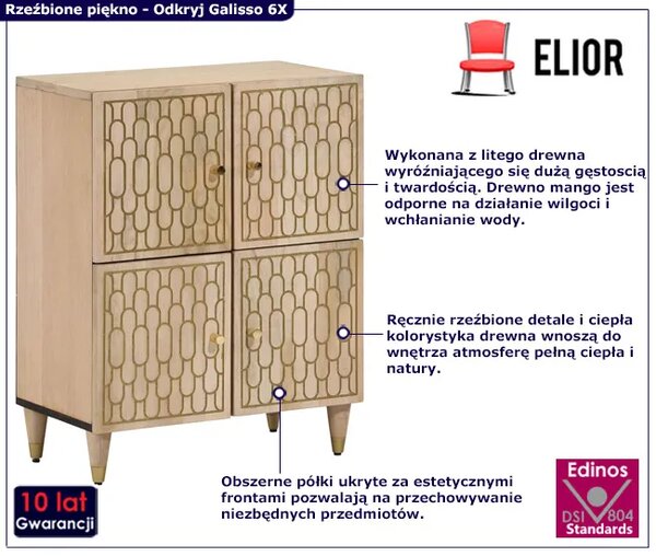 Rustykalna rzeźbiona komoda z półkami - Nolen 6X