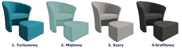 Szary tapicerowany nowoczesny fotel z podnóżkiem H1-C11