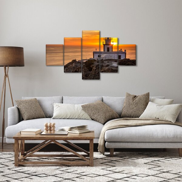 Obraz latarni morskiej o zachodzie słońca (125x70 cm)