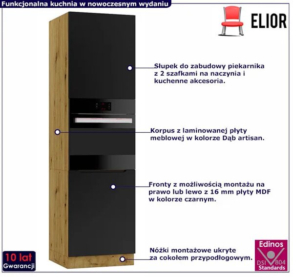Słupek pod zabudowę piekarnika dąb artisan + czarny K1-Z59