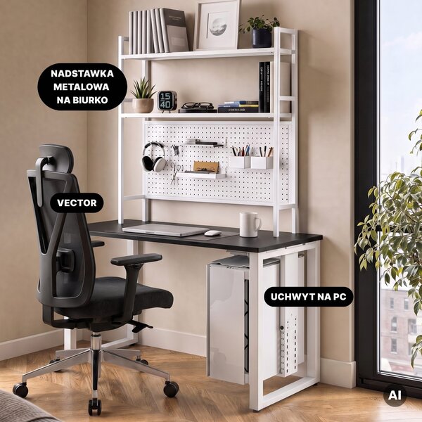 Uchwyt na komputer pod biurko, regulowany, metalowy, biały: PC HOLDER