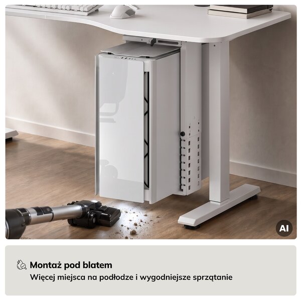 Uchwyt na komputer pod biurko, regulowany, metalowy, biały: PC HOLDER