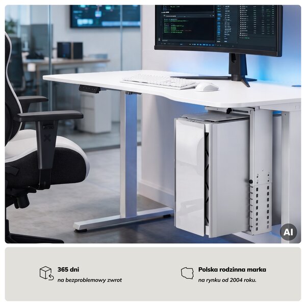 Uchwyt na komputer pod biurko, regulowany, metalowy, biały: PC HOLDER