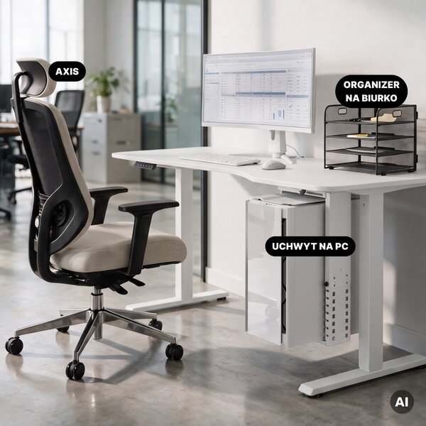 Uchwyt na komputer pod biurko, regulowany, metalowy, biały: PC HOLDER