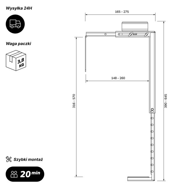 Uchwyt na komputer pod biurko, regulowany, metalowy, biały: PC HOLDER