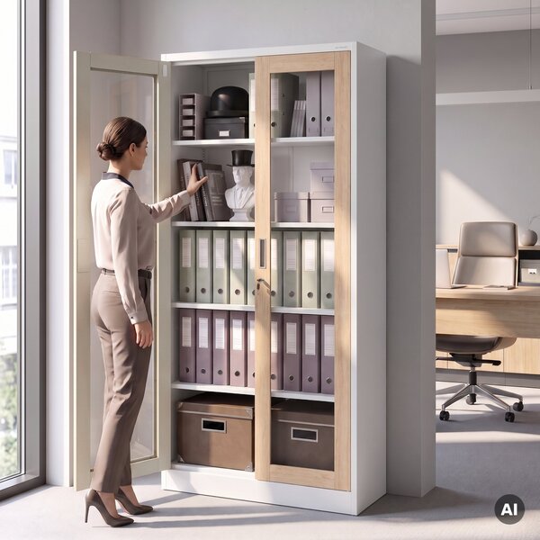 Witryna przeszklona metalowa wysoka z zamkiem biała/dąb sonoma, 900x1850x400 mm: AMELIA Eco Design