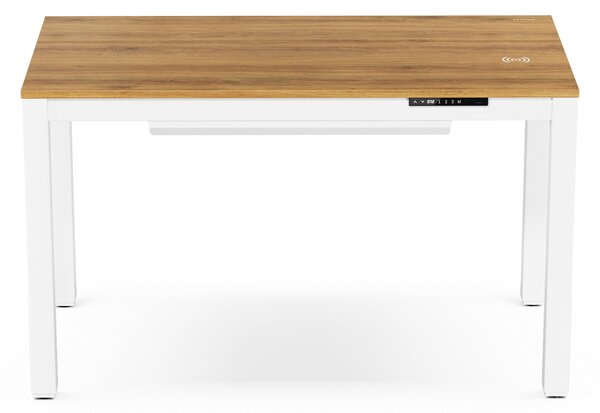 Biurko regulowane elektrycznie podnoszone białe/złoty dąb, 120x63 cm: EVAN