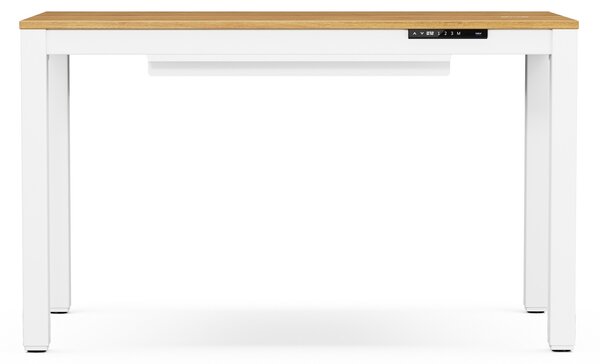 Biurko regulowane elektrycznie podnoszone białe/złoty dąb, 120x63 cm: EVAN