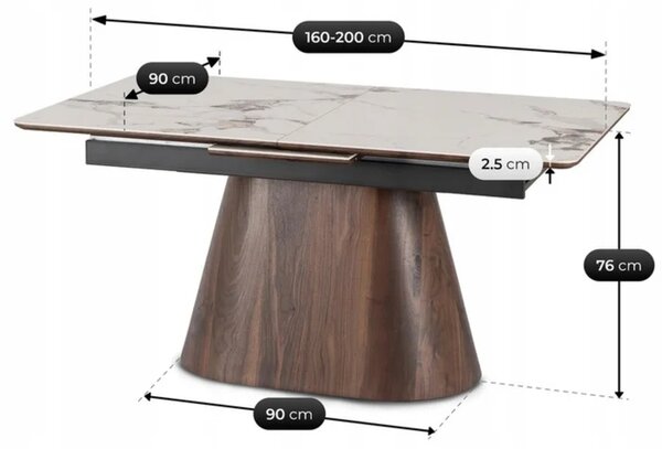 Zestaw Stół Rozkładany Ceramiczny LIZBONA 160-200 cm Biały Marmur/Orzech i 4 Krzesła Tapicerowane GRENADA Kremowe