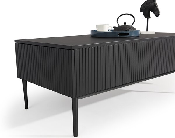 Stolik kawowy Nicole 120 cm z szufladami i metalowymi nogami - czarny mat / czarne nóżki