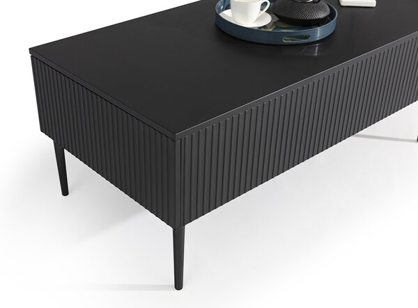 Stolik kawowy Nicole 120 cm z szufladami i metalowymi nogami - czarny mat / czarne nóżki