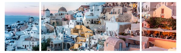 Obraz - Zmierzch na Santorini (170x50 cm)