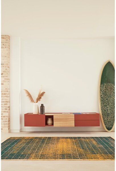 Ceglasto-naturalna szafka pod TV w dekorze dębu 180x45 cm Otto – Teulat