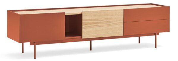 Ceglasto-naturalna szafka pod TV w dekorze dębu 180x45 cm Otto – Teulat
