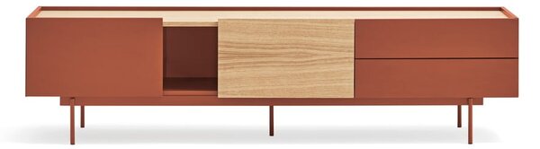 Ceglasto-naturalna szafka pod TV w dekorze dębu 180x45 cm Otto – Teulat