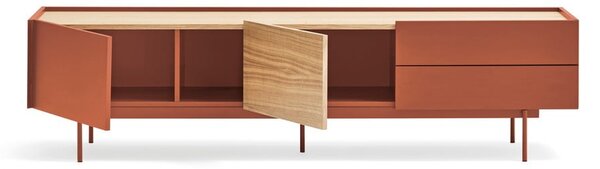 Ceglasto-naturalna szafka pod TV w dekorze dębu 180x45 cm Otto – Teulat