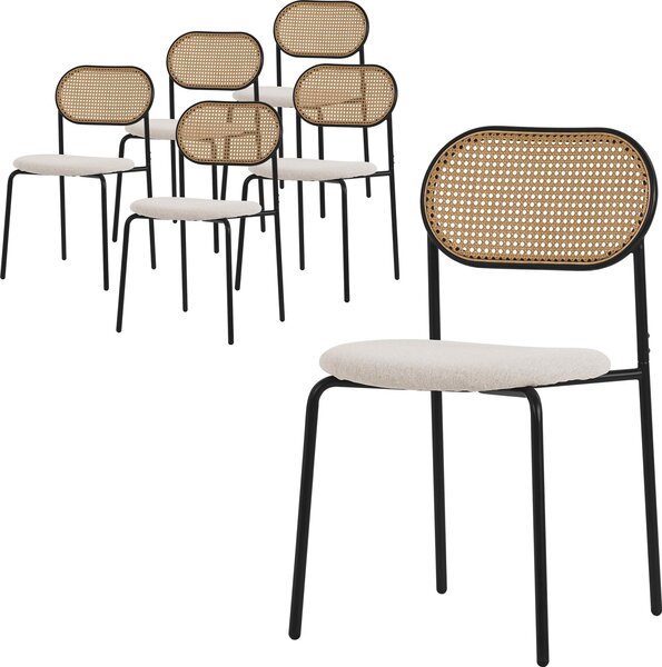 ML-Design zestaw 6 krzeseł do jadalni, beżowe, krzesło kuchenne z rattanowym oparciem Krzesła tapicerowane z zakrzywionym oparciem z siatki Krzesło rattanowe z metalowymi nogami