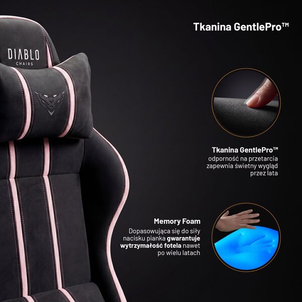 Fotel gamingowy młodzieżowy Diablo X-One Small Size materiałowy, Akira Pink