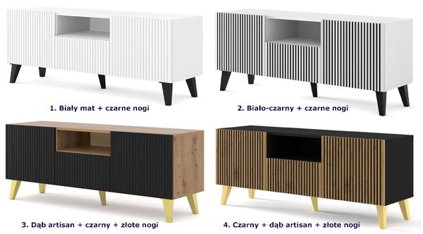 Szafka na TV dąb artisan z czarnymi lamelami D1-P35