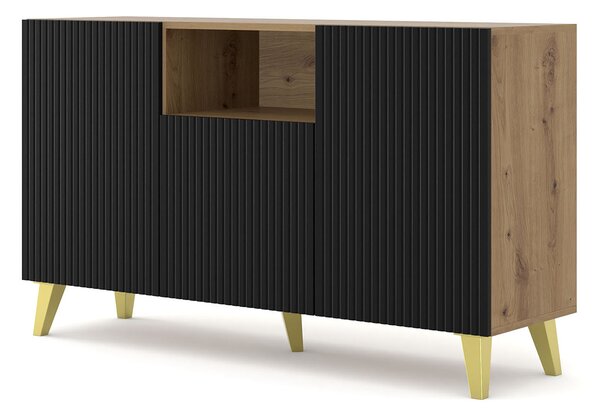 Komoda z lamelami dąb artisan + czarny L6-S70
